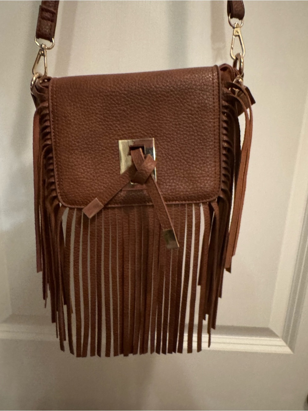 Brown Faux Leather Fringe Crossbody Bag - NWOT